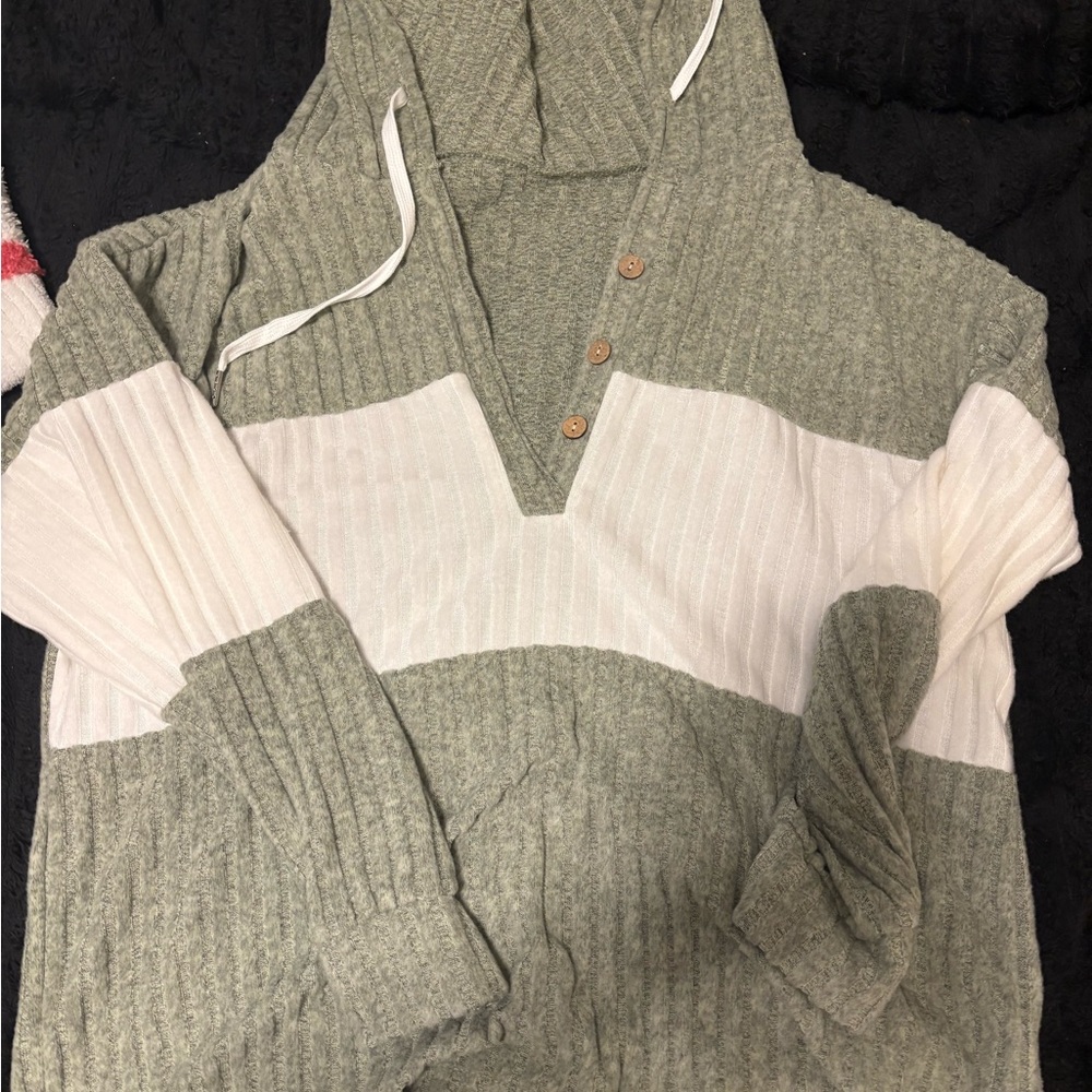 Green and White Striped Hoodie